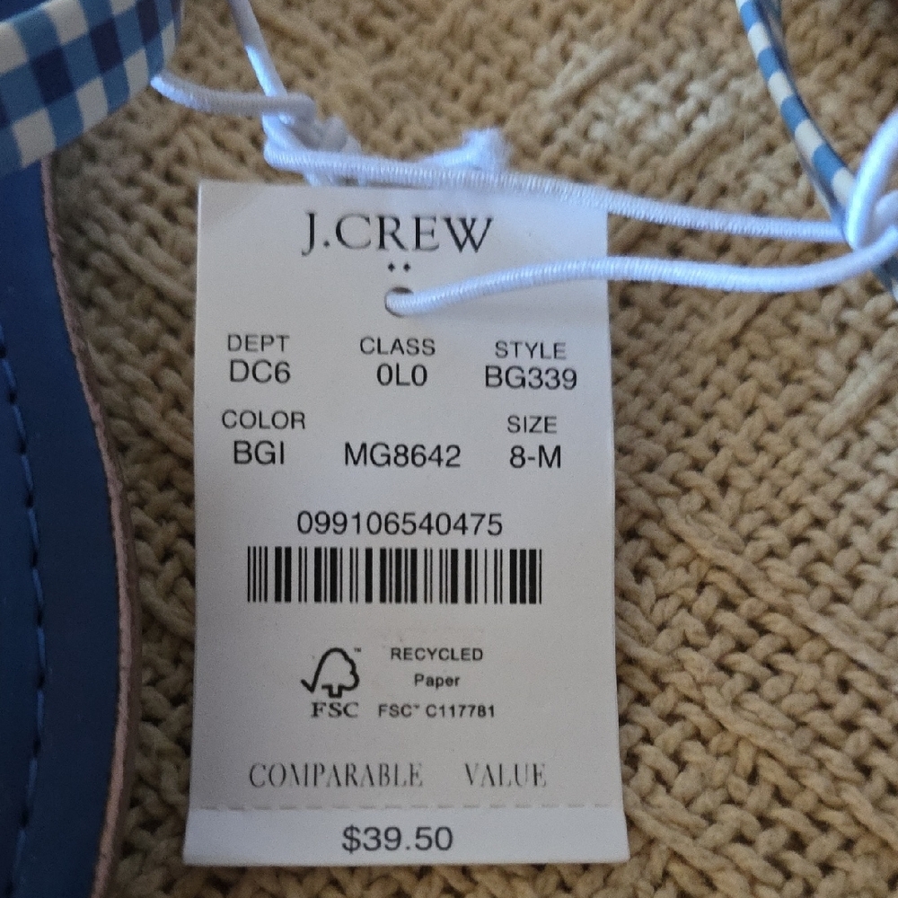 *SOLD**J. Crew Blue Size 8 Gingham Flip Flops Coastal - Picture 2 of 8
